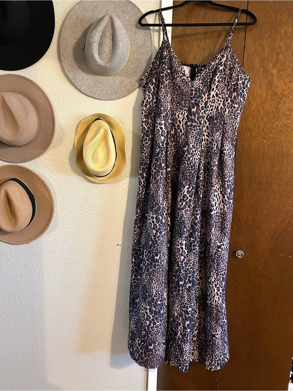 SHEIN Brown Leopard Print Spaghetti Strap Maxi Dress